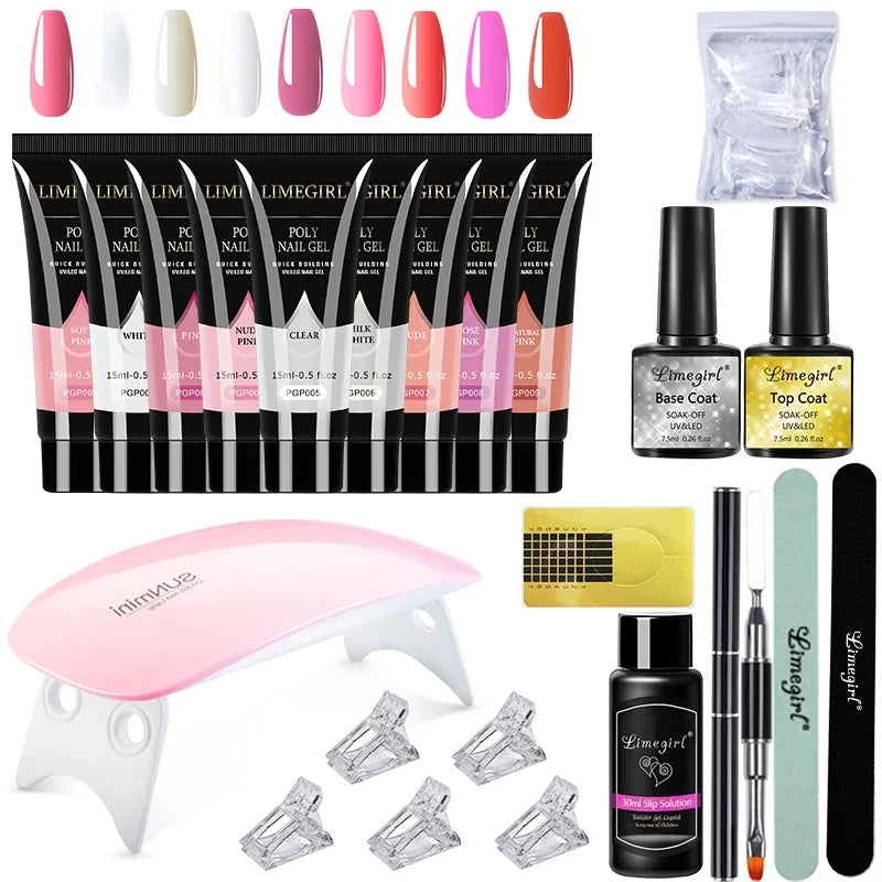 limegirl 15ml Extension Nail Gel Set 6W LED Lamp Full Manicure Set Finger Extend Mold Nail Kit All For Quick Extension Tool Kit