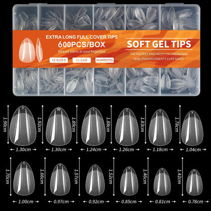 100/600Pcs Short Almond Nail Tips Soft Gel Nail Tips Full Cover False Nail Tips For Acrylic Nails  Salon Home Press On Nails