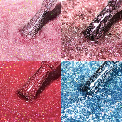 Mtssii 6PCS/Set Pink Glitter Gel Nail Polish Set Sequins Semi Permanent Base Matte Top Coat Soak Off LED UV Nail Art Gel Varnish