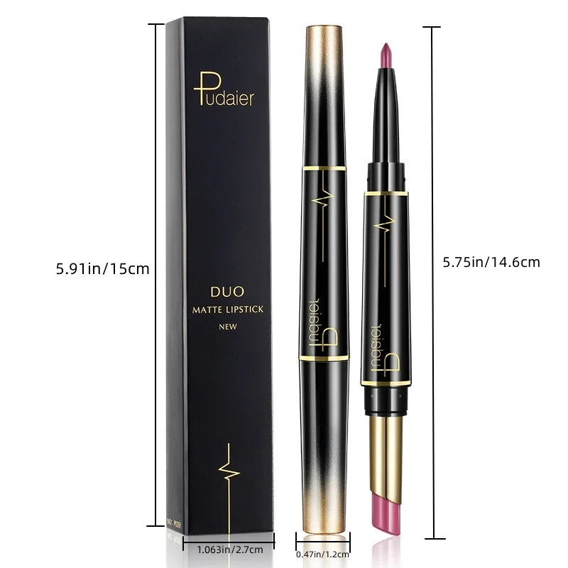 1pcs Matte Lip Liner & Lipstick 2 in 1 Double Ended Waterproof Long Lasting Non-Fading Smooth Velvet Nude Makeup Tool for Women