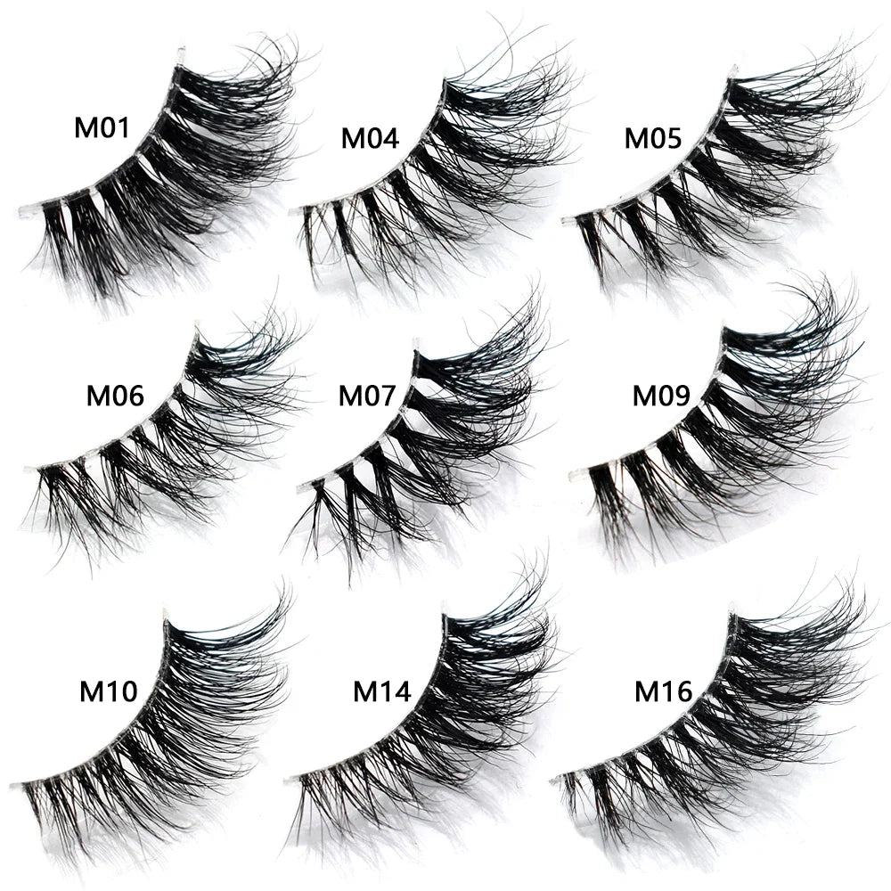 3D Mink Fluffy Half False Eyelashes Natural Soft Lightweight Clear Band Half Eye Strip Lashes Reusable Short Eyelashes Extension
