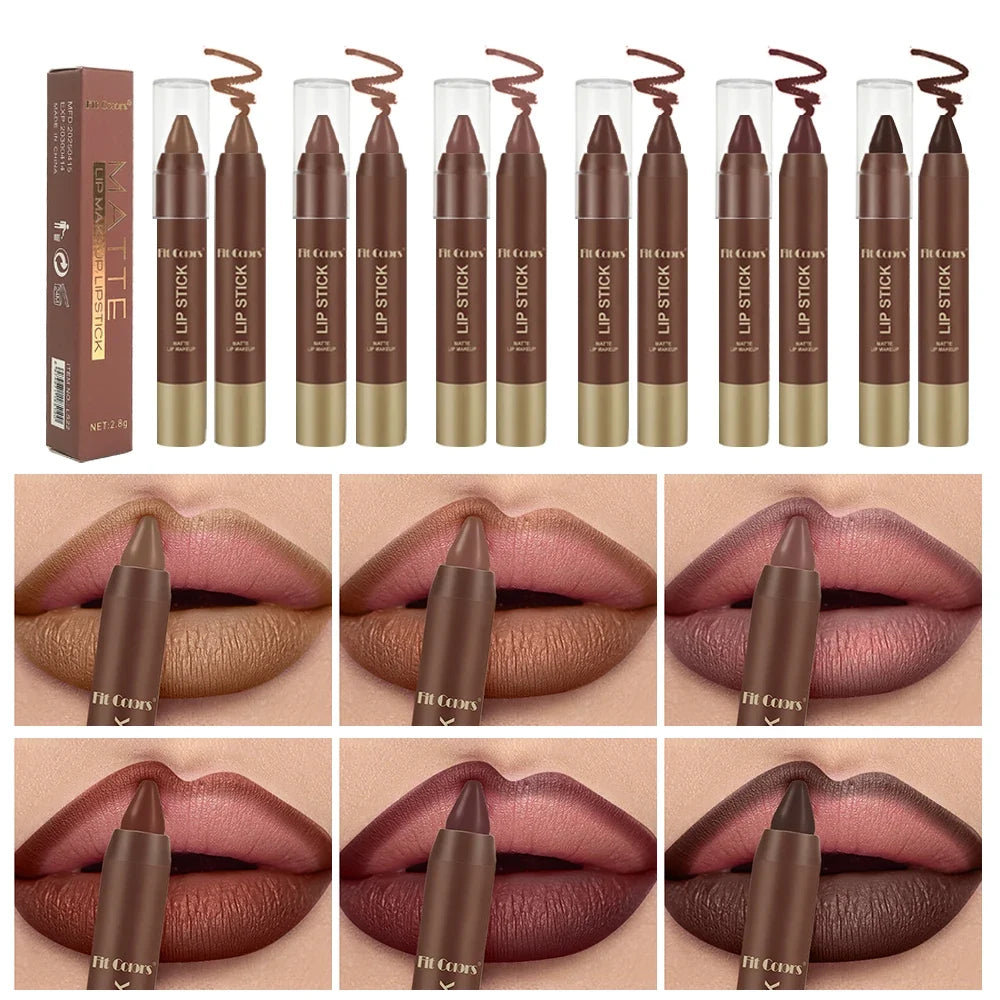 FIT COLORS Matte Soft Mist Lip Liner Lipsticks 6 Colors Smooth and Pigmented Non-Stick Chocolate Lipsticks