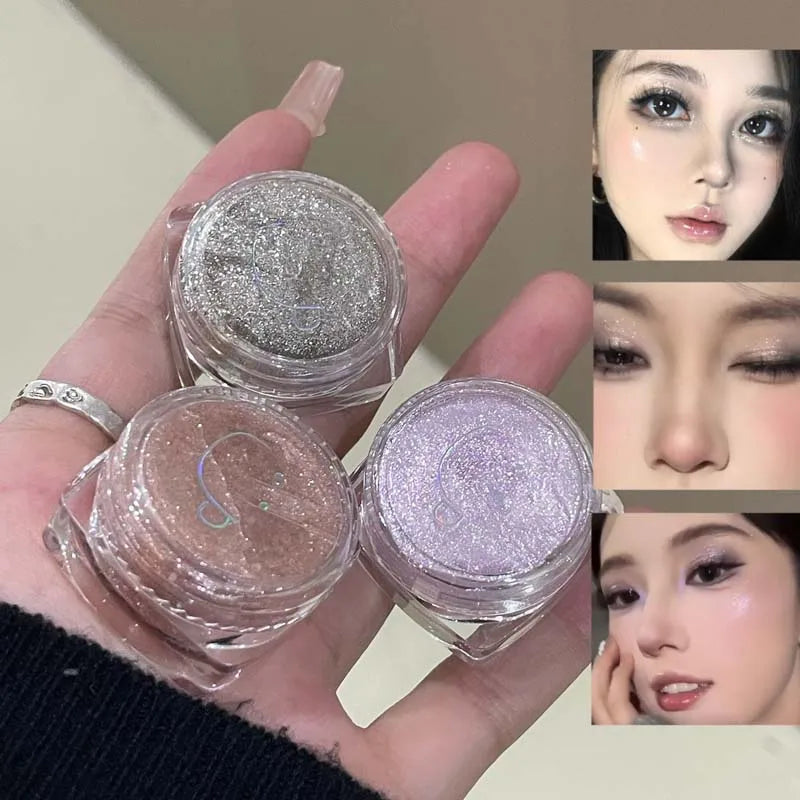 Sparkling Glitter Liquid Gel Eyeshadow Metallic Silver White Highlighter Sequins Eye Shadow Waterproof Shiny Silkworm Eye Makeup