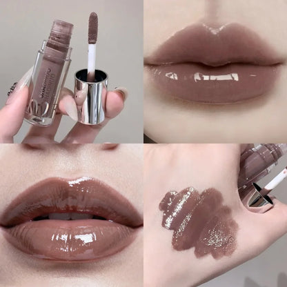 Black Rabbit Gothic Silver Metallic Lip Gloss Black Mirror Light Translucent Lip Lacquer Non-Sticky Water Gloss Lips Tint Makeup