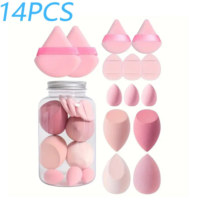 14PCS Makeup Sponge Set with Storage Jar Velvet Beauty Blenders Beauty Egg Powder Puffs Make Up Accessories Women Makeup Tools
