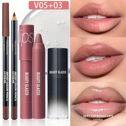 3Pcs/Set Lip Liner + Lipstick+ Lipgloss Lipoil Lip Liner, and Lip Glaze Set. Lip Combo Set ,matte Lipstick,lip Cosmetics