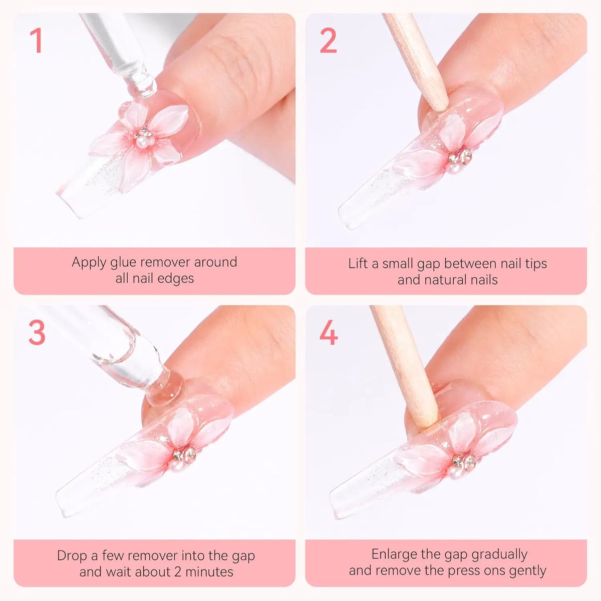 Nail Glue Remover for Press on Nails, 50ML Nail Glue Remover for UV Nail Glue, Non acetone Gentle Glue Off for False Nails Glue