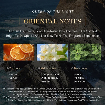 Midnight Queen Perfume 100ml Elegant Oriental Fragrance with Coffee Citrus Tuberose Jasmine Musk and Vanilla for Women
