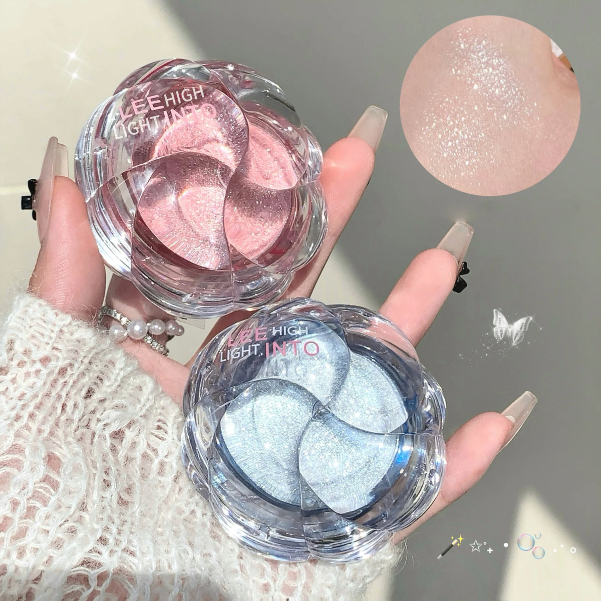 LEE INTO Dream Flower Highlight Powder Brightens and Contours Pearlescent Glitter No Flying Powder