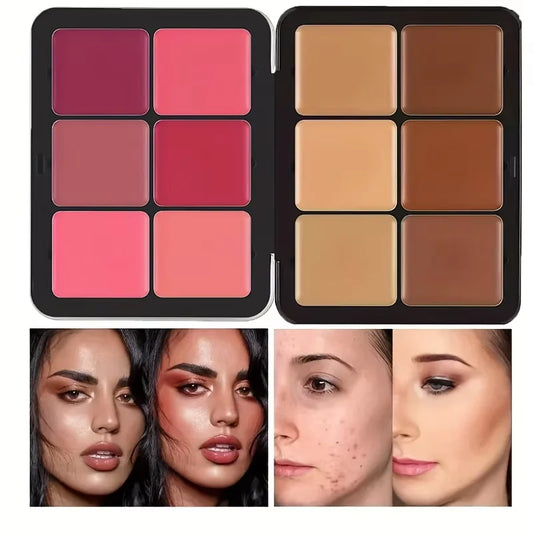 12-Color Concealer Blush & Contour Palette - Matte Cream All-in-One