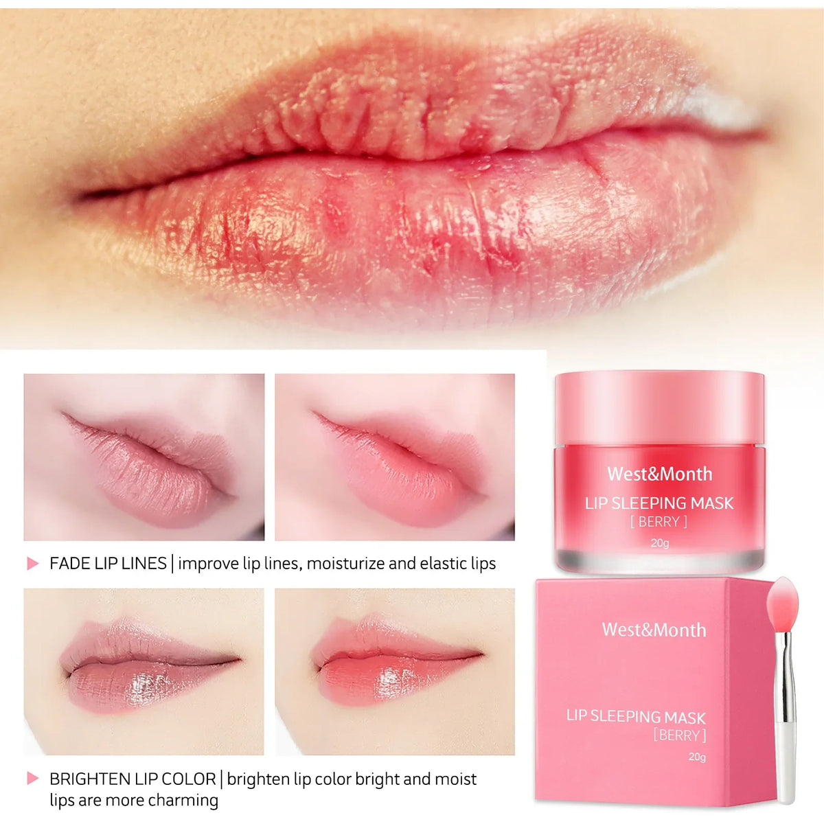 West&Month Lip Sleeping Mask Soften Cracking Lip Dead Skin Remover Dry Lips Treatment Exfoliant for Lips Nourish Jelly Lip Mask