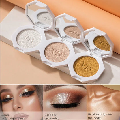 3 Color Highlighter Shimmer Waterproof Long-lasting Champagne Color Highlighter Powder Texture Brightening Facial Contours