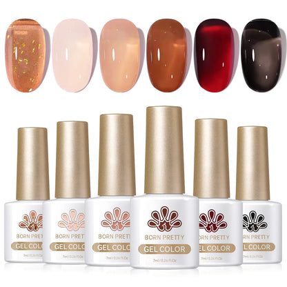 BORN PRETTY 6pcs Crystal Amber Gel Nail Polish Set Jelly Pink Nude Winter Semi Permanent Soak Off UV LED Varnish Manicure Kits