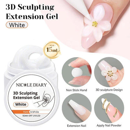 NICOLE DIARY White Non Stick Hand Extension Gel Nail Polish For 3D Shaping Carving Flower DIY Nail Art Extension Acrylic
