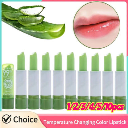 Aloe Vera Moisturizing Lipstick Moisture Lip Balm Anti Drying Temperature Color Changing Nourishing Lip Balm Lips Care 1-10pcs