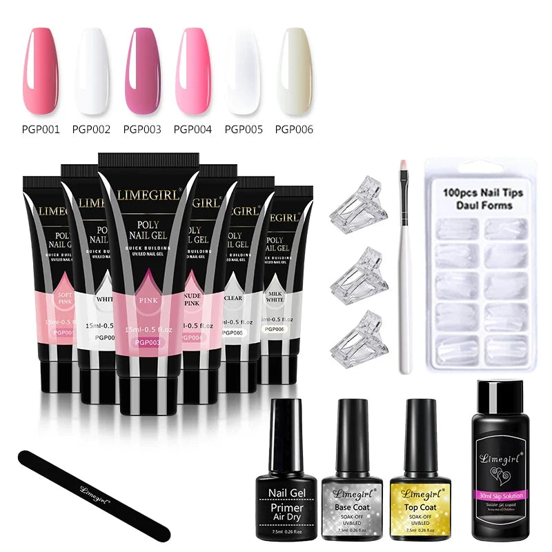 limegirl 15ml Extension Nail Gel Set 6W LED Lamp Full Manicure Set Finger Extend Mold Nail Kit All For Quick Extension Tool Kit