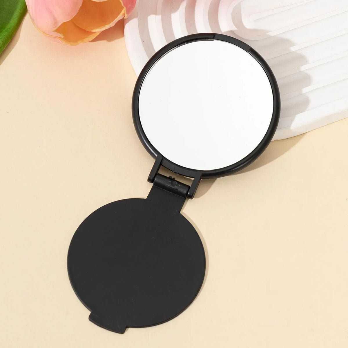 50pcs Mini Foldable Round Makeup Mirror - Portable Compact Travel Mirror for Women, Polished Glass Surface,Floor Mount