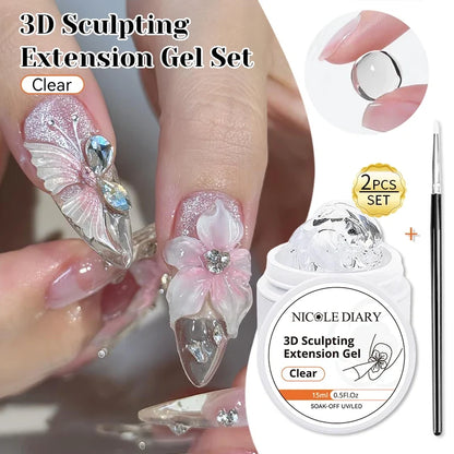 NICOLE DIARY White Non Stick Hand Extension Gel Nail Polish For 3D Shaping Carving Flower DIY Nail Art Extension Acrylic