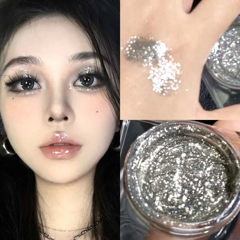 Sparkling Glitter Liquid Gel Eyeshadow Metallic Silver White Highlighter Sequins Eye Shadow Waterproof Shiny Silkworm Eye Makeup