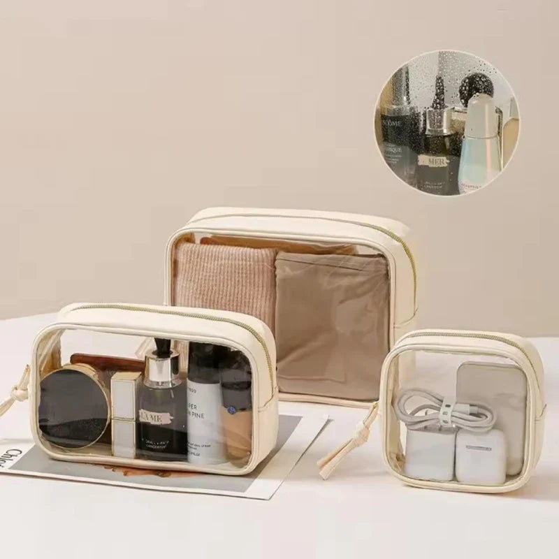 New Fashion Travel Portable Transparent Handheld Makeup Storage Bag Multi purpose Increased Capacity PVC Waterproof Toilet Bag