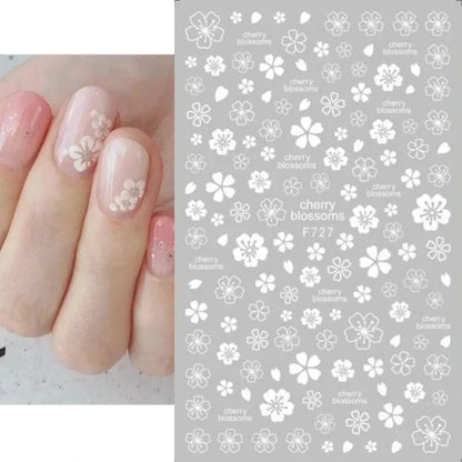 Cherry Blossom 3D Nail Stickers White Flower Petals Nail Art Decals Elegant Wedding Design Spring Sakura Manicure Slider Decor
