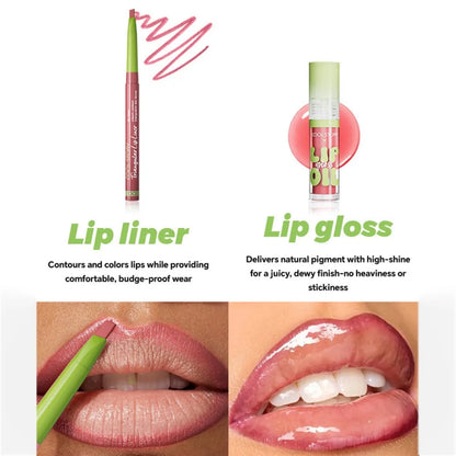 3 Pcs Lip Liner and Gloss Set 2 in 1 Lipstick with Dual-Ended and Smooth Buildable Lip Gloss for Women Lip Combo Makeup