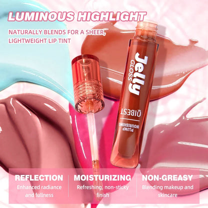 QIBEST Mirror Pearl Jelly Lipgloss Moisturizing Lasting Lipstick Hydrating Lightweight Lip Glaze Watery Crystal Lip Tint Makeup
