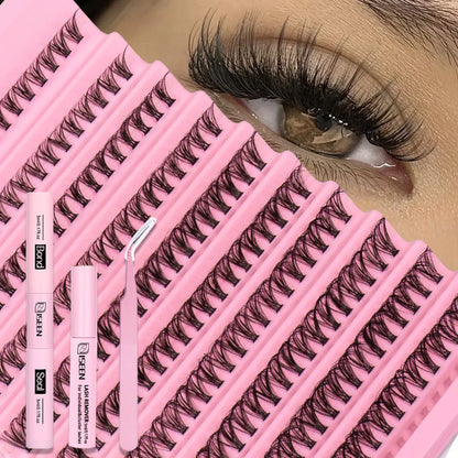 Eyelash Cluster DIY Eyelash Extension Kit with Tweezers Bond and Seal Reusable Single Eyelashes Festival Gift Eye Makeup