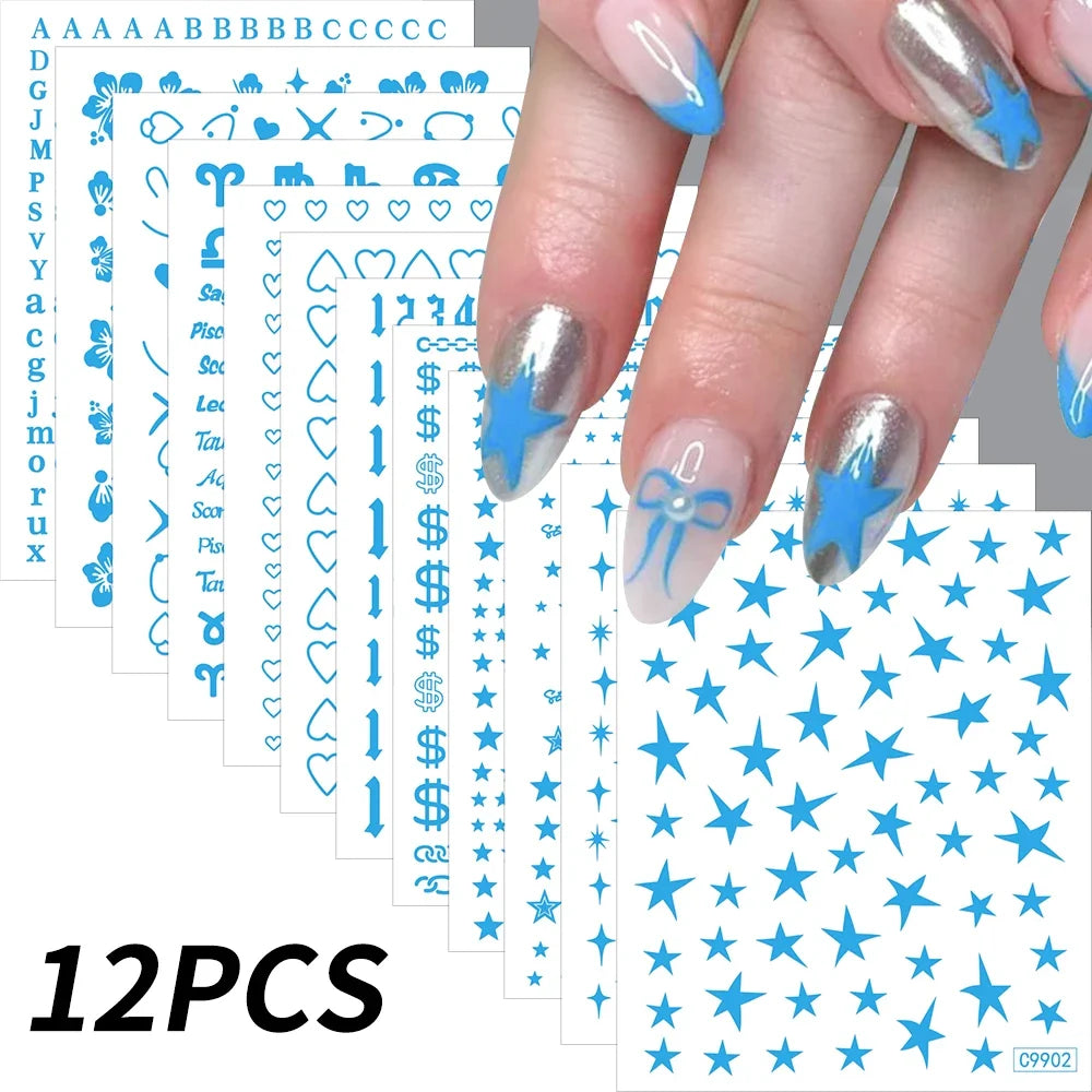 12pcs/set Cute Cartoon Dog/Cat Nail Art Stickers 3D Graffiti Black Cat Dog  Nail Decals 8*10cm Self-Adhesive Cartoon Nail Art Su