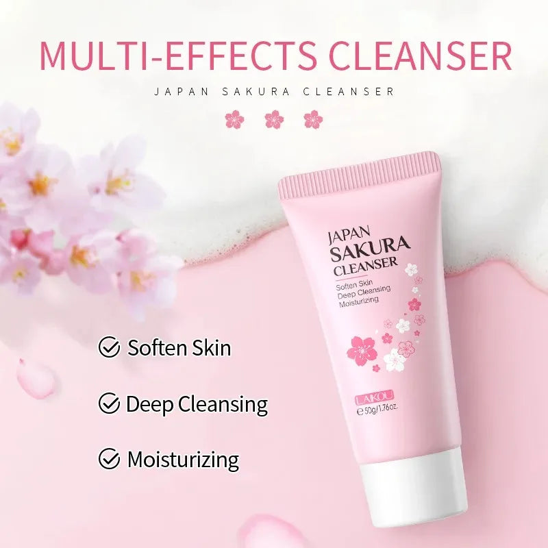 Laikou Sakura Facial Cleanser Deep Cleansing Pores Oil Control Moisturizing Brightening Face Wash Gentle For All Skin Types 50g