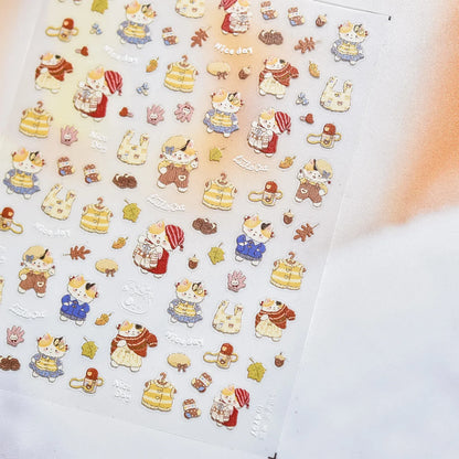 1pcs 5D Japanese Kawaii Bear Nail Art Stickers Brown Cartoon Animals Self-Adhesive Nail Decoration Decals DIY Slider Accessories