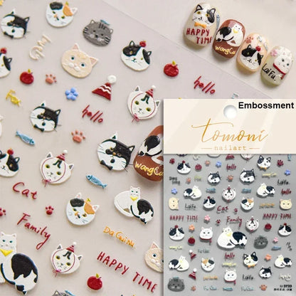 Cute Cat Eye Fishbone Animals Leopard Cat Ginger Cat Kitten Exclamation Point Paw Self Adhesive Nail Art Sticker Manicure Decals