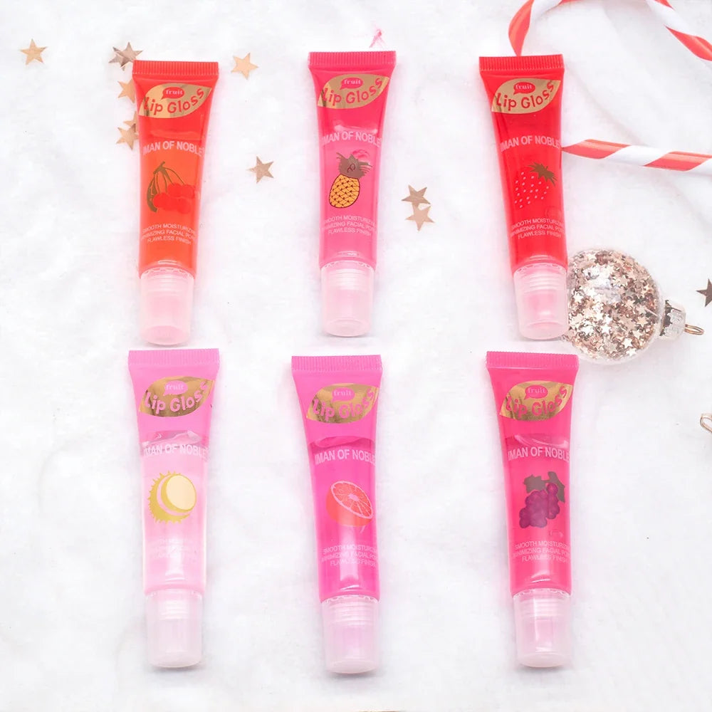 6pcs/set, Moisturizing Clear Lip Gloss, Pineapple, strawberry, grapes Translucent Plumping Lip Oils Gift Set