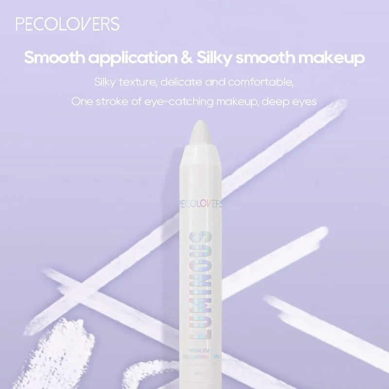 Brightening Highlighter Pen, Long Lasting Waterproof, Smooth Matte Pearly Glitter White Silvery Eyeliner Eyeshadow Stick