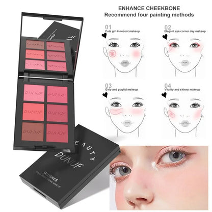 6-color Blush Palette, Highlighter Contour Bronzing Powder Makeup, Natural Long-lasting, High Pigment, Daily Multi-color Makeup