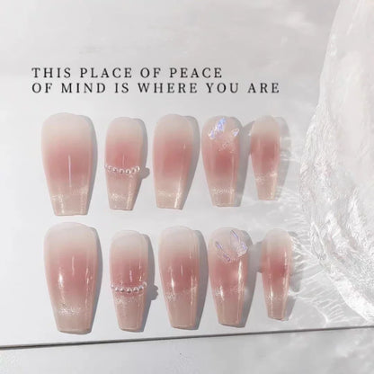 10 PCS Phototherapy Handmade Blush Butterfly Eye Blush Butterfly Fake Nails