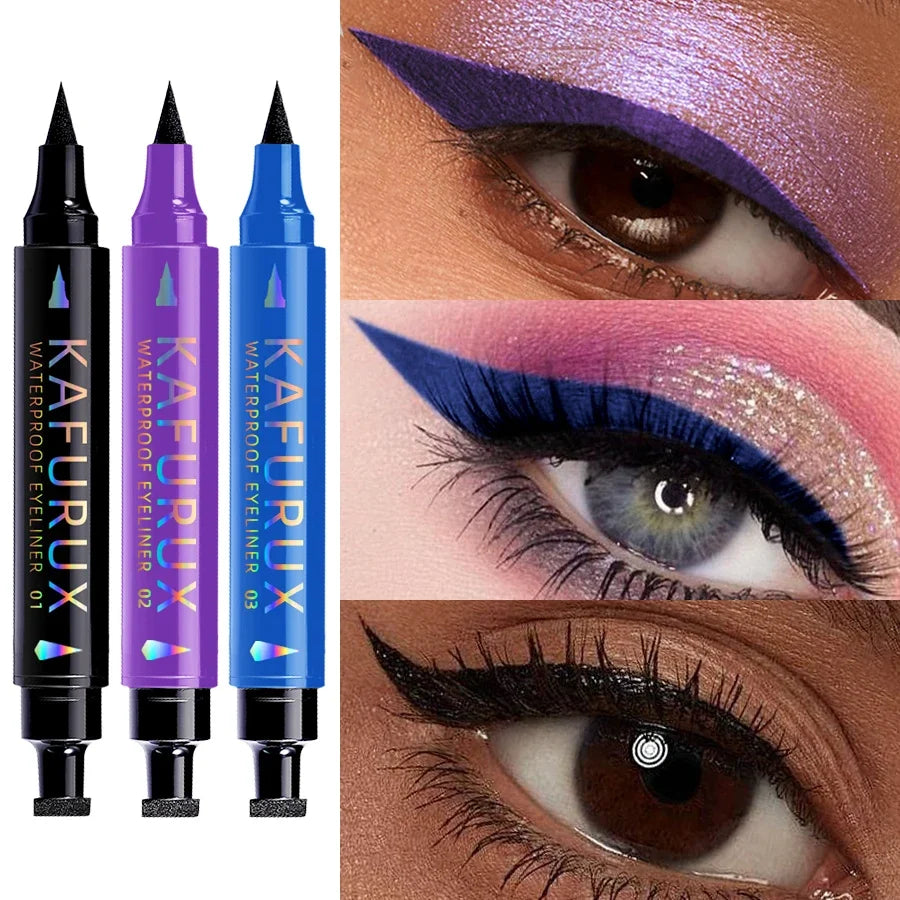 3 Color 2 IN 1 Seal Stamp Eyeliner Pen Waterproof Black Purple Blue Liquid Eye Liner Pencil Eyes Korean Makeup Gifts Cosmetic