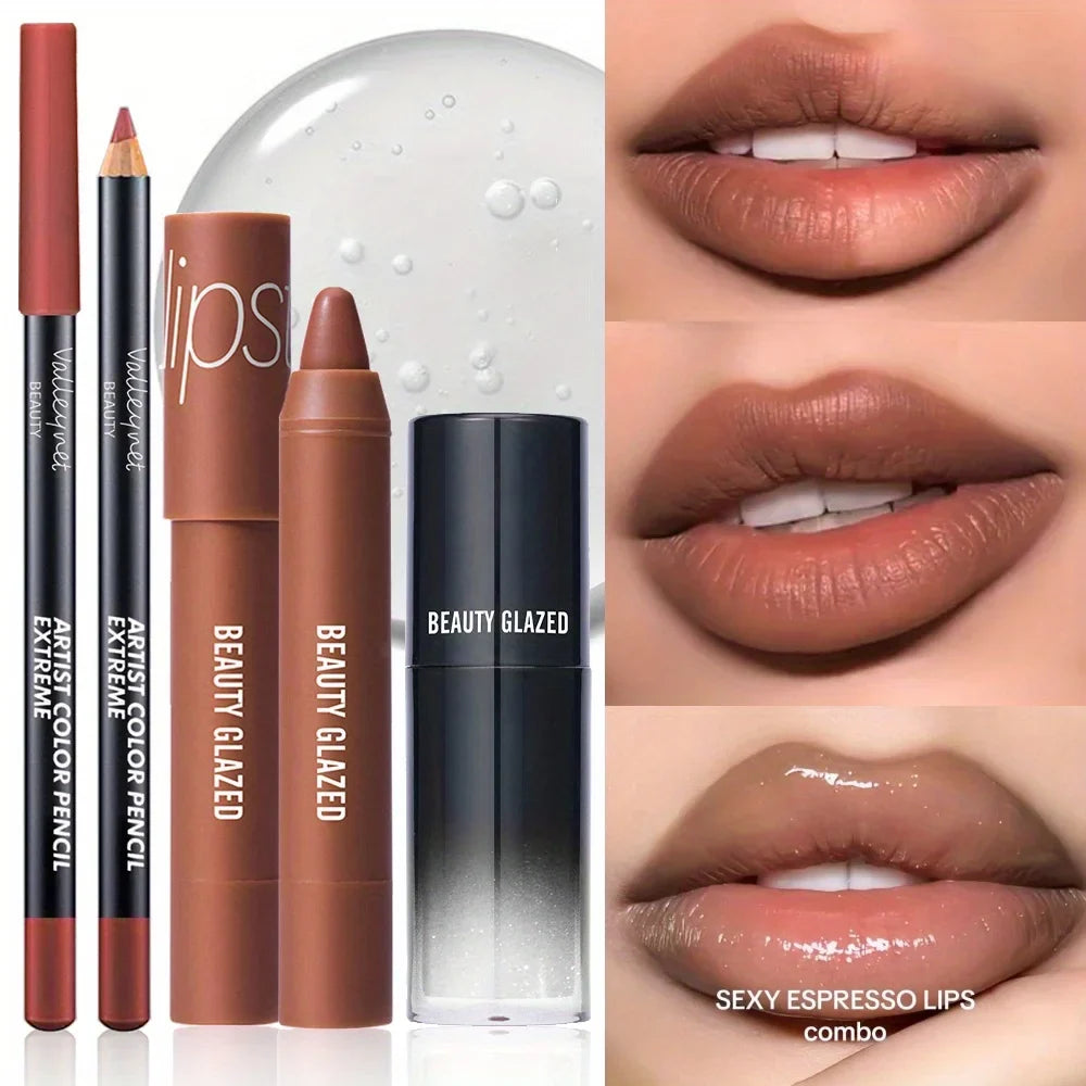 3Pcs/Set Lip Liner + Lipstick+ Lipgloss Lipoil Lip Liner, and Lip Glaze Set. Lip Combo Set ,matte Lipstick,lip Cosmetics