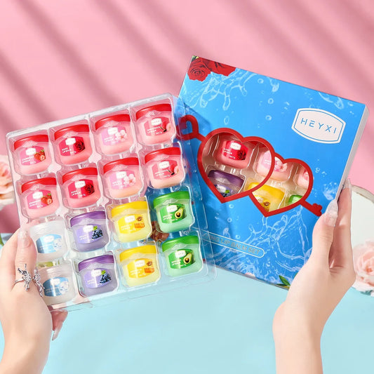16pcs/kit Fruits Lip Balm Sets Moisturizing Lipstick Makeup Base Moisturizer Lip Plumper Anti-Cracking Lips Skin Care Kit