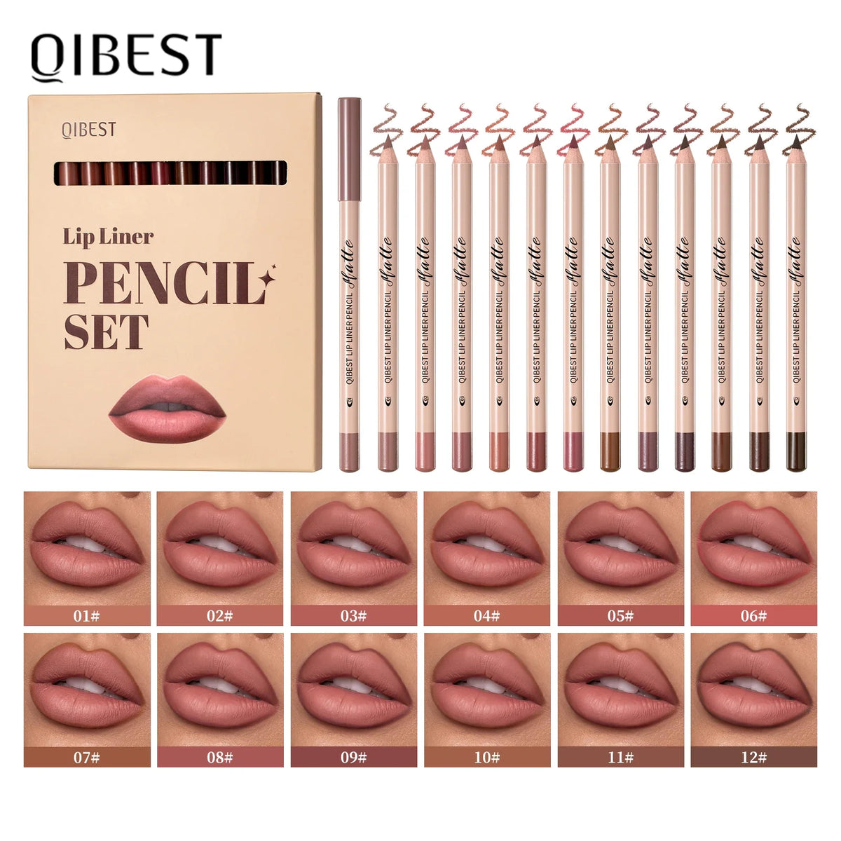 12Color Matte Lipstick Lipliner Set Nude Soft Matte Lip Liner Set Non-Drying Waterproof Plumping Outline The Lips Contour Makeup