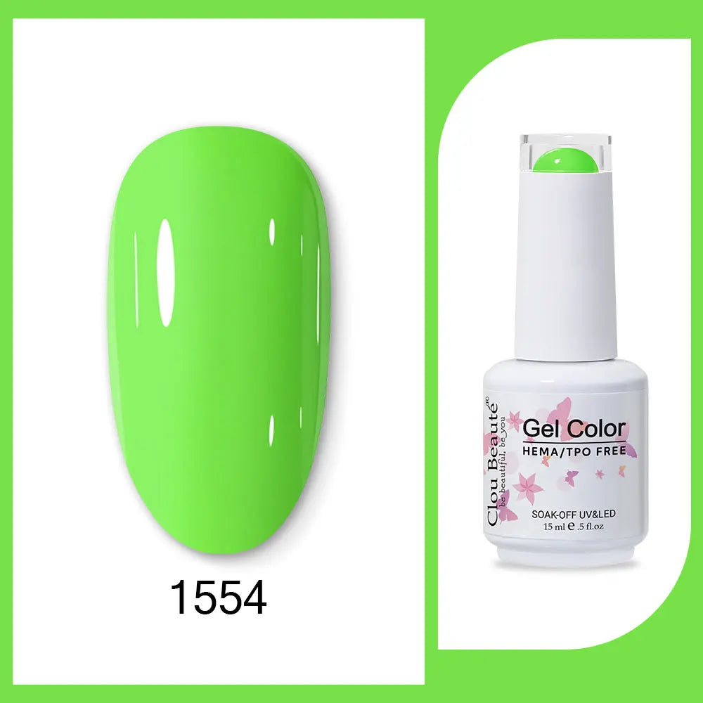 Clou Beaute 15ml Red Black White Green Neon Gel Nail Polish Base Top Coat Velvet Top 400 Colors Semi Permanent Gel Nail Varnish