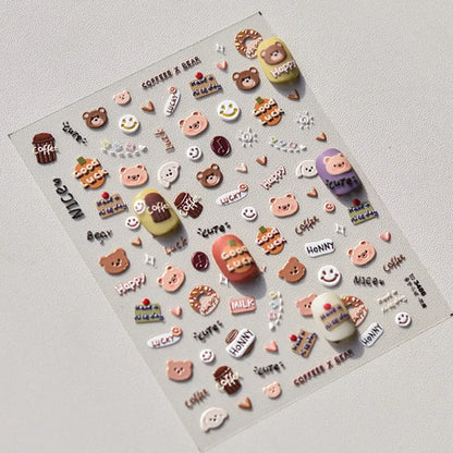 1pcs 5D Japanese Kawaii Bear Nail Art Stickers Brown Cartoon Animals Self-Adhesive Nail Decoration Decals DIY Slider Accessories