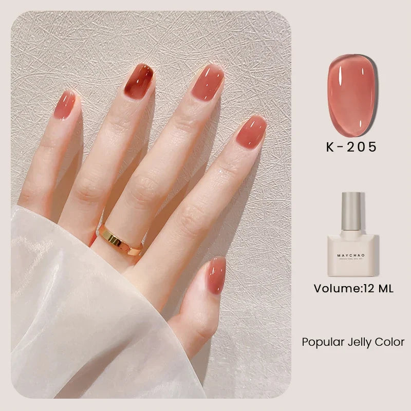 MAYCHAO 12ml Jelly Gel Nail Polish Semi Permanent Top Coat Soak Off UV LED Gel Art Nail Varnish Manicure Long Lasting Nail Gel