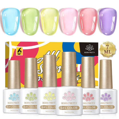 BORN PRETTY 6pcs Crystal Amber Gel Nail Polish Set Jelly Pink Nude Winter Semi Permanent Soak Off UV LED Varnish Manicure Kits