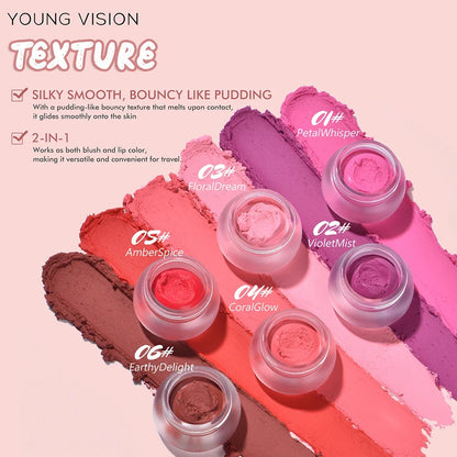 6 color optional Mousse texture powder blusher cream delicate, and has a lasting matte velvet rouge. gift A finger powder puff