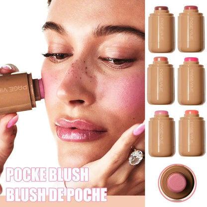 PAGE VINE Pocket Blush Stick Lip And Cheek Hydrating Stick Natural Rouge Powder Blush Cream Lipstick Cheek Easy To Apply Color
