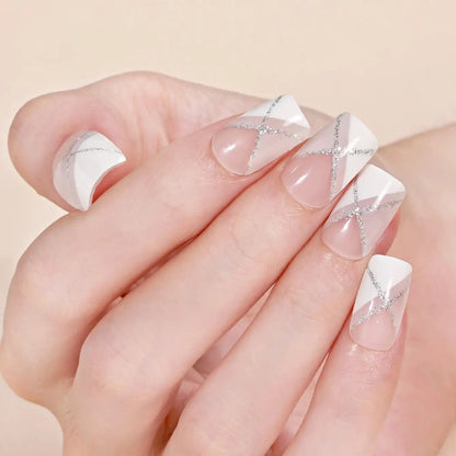 16tips DIY Baking-Free Nail Stickers French Stripe Lines Adhesive Nail Strips Patch Slider Full Cover Nail Decoration Decal