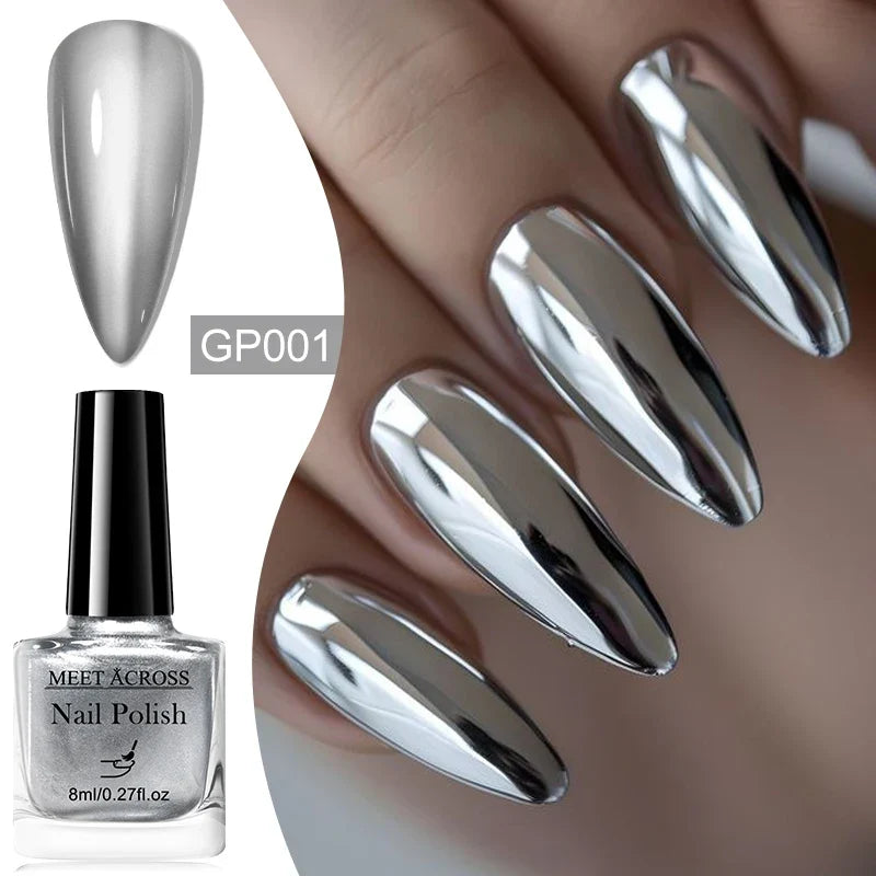 8ml Mirror Metallic Nail Polish No Need Lamp Curing Air Dry Salon Quality Soak-Off Long Lasting Varnishes DIY Manicure Design