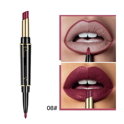 1pcs Matte Lip Liner & Lipstick 2 in 1 Double Ended Waterproof Long Lasting Non-Fading Smooth Velvet Nude Makeup Tool for Women