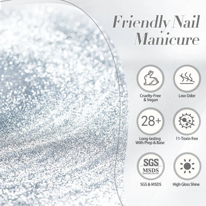 BORN PRETTY 10ml Silver Shining Reflective Cat Magnetic Gel Nail Polish Crystal Glitter Soak Off UV LED Nail Art Gel Varnish